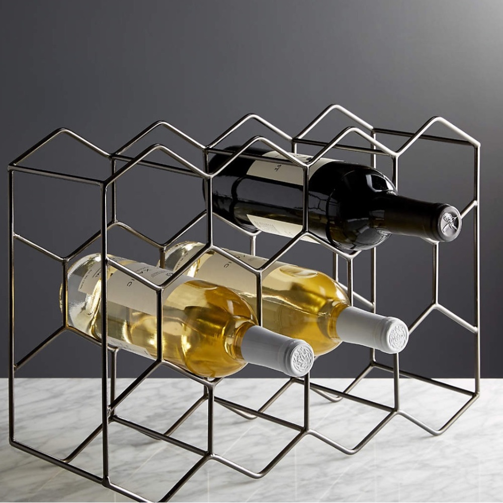NWT crate and barrel 12 bottle wine rack. Silver.